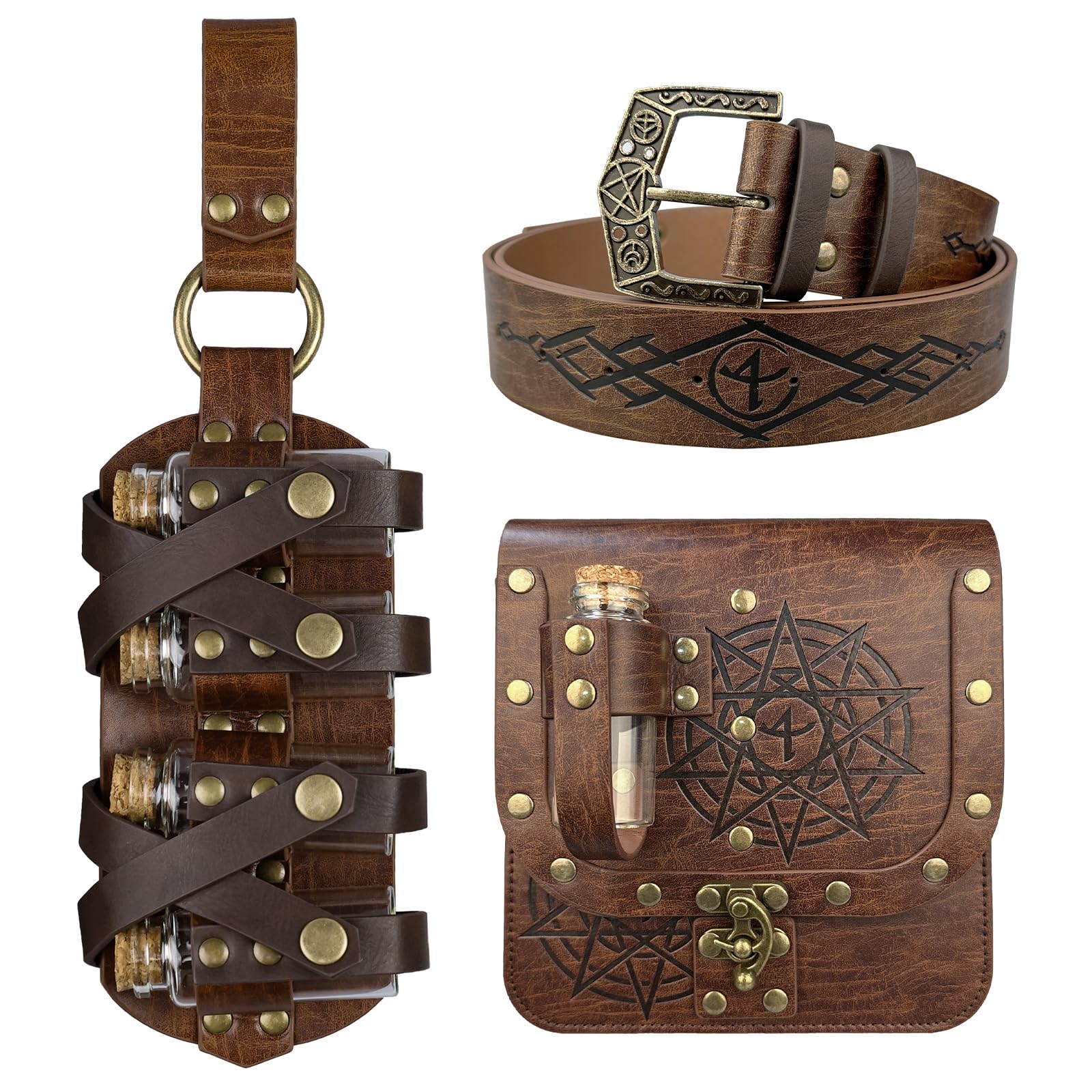 EpicCos Medieval Fantasy Belt Set with Potion Bottles & Alchemy Bag Renaissance Ren Faire Cosplay Accessories Wizard Costume