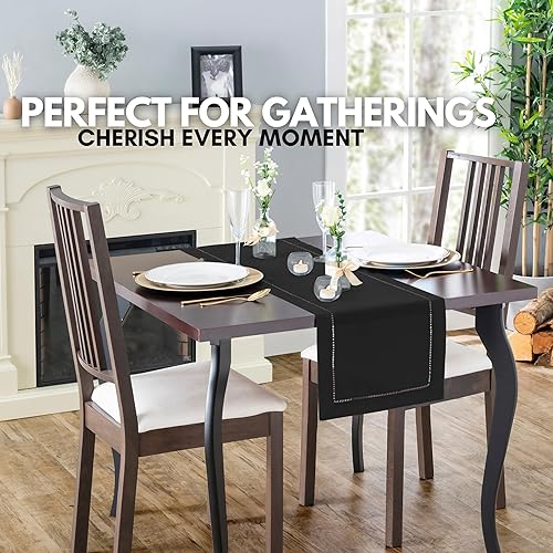 Miniatura 3 de Camino de mesa negro  Borde de vainica, camino de mesa ideal para decoración de Halloween para decoración de casa de campo  Decoración negra