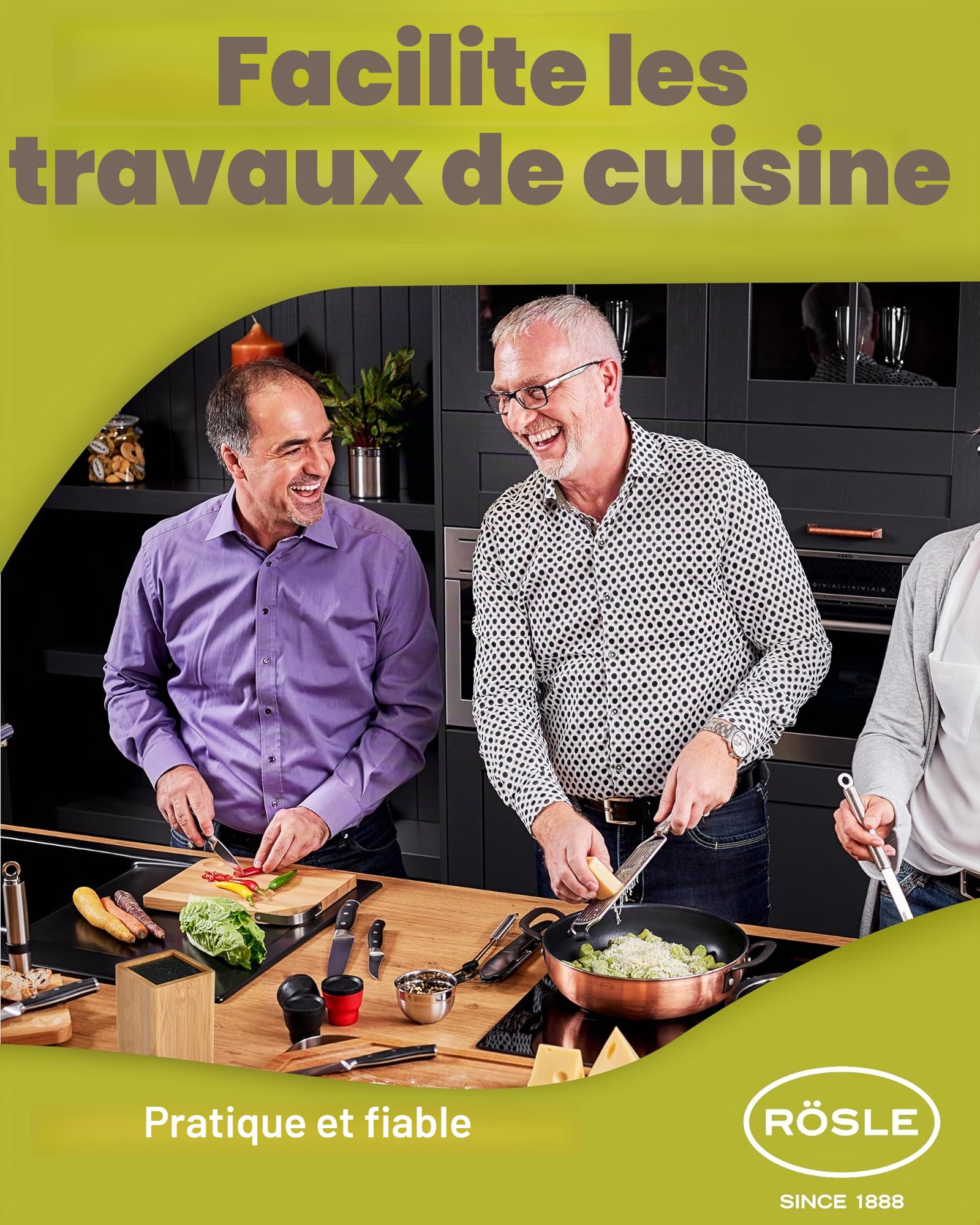 RÖSLE CUISINE Bloc Range Couteaux avec Insert en Brosse - Porte-Couteaux en Bambou avec 5 Couteaux et Ciseaux - Lames en Acier Spécial - Protège-Doigts - 7 Pièces en Tout