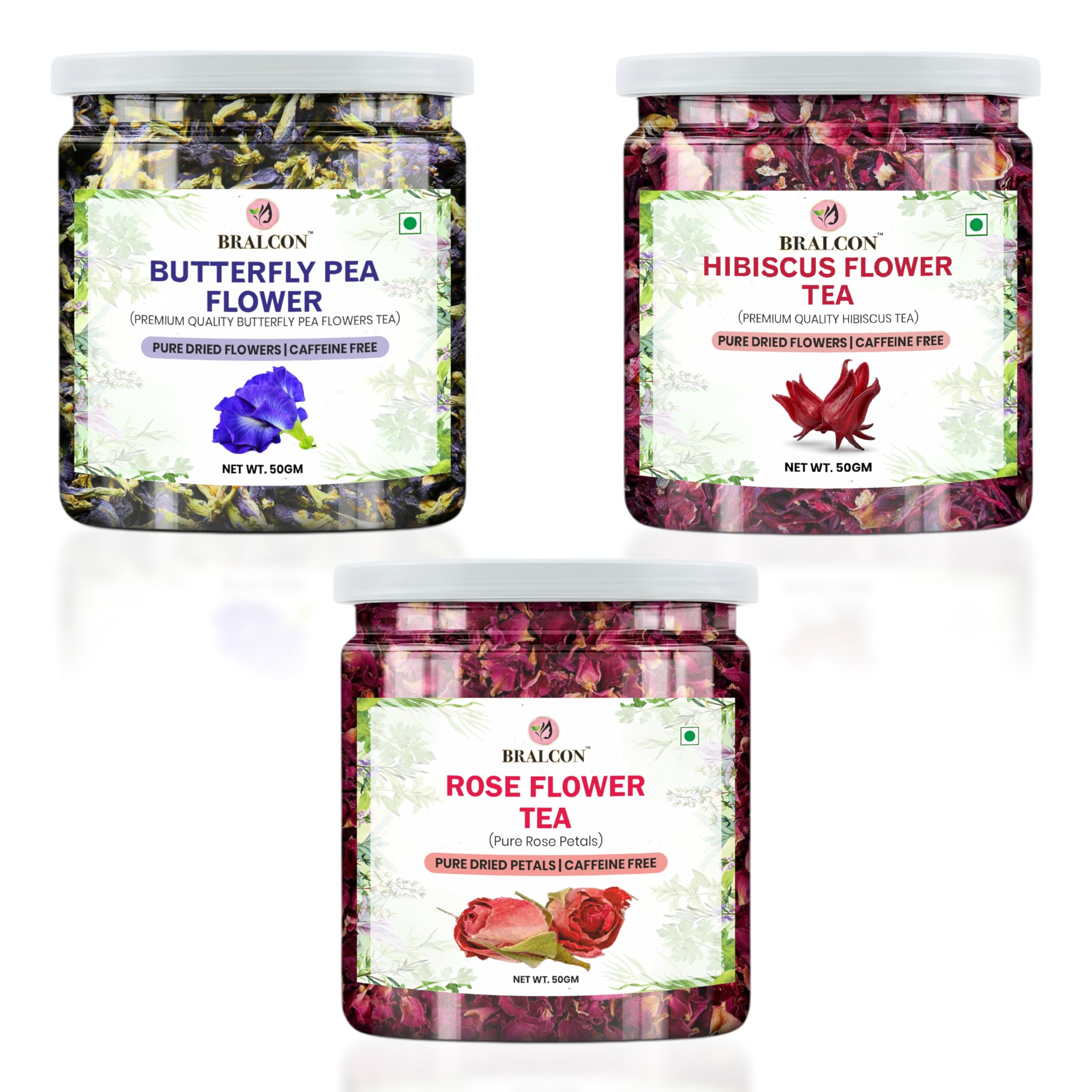 BRALCON Herbal Tea Combo, Butterfly Pea, Hibiscus, Rose, Pure Dried, Caffeine Free, 50g Each, 3 Pack-picture-30