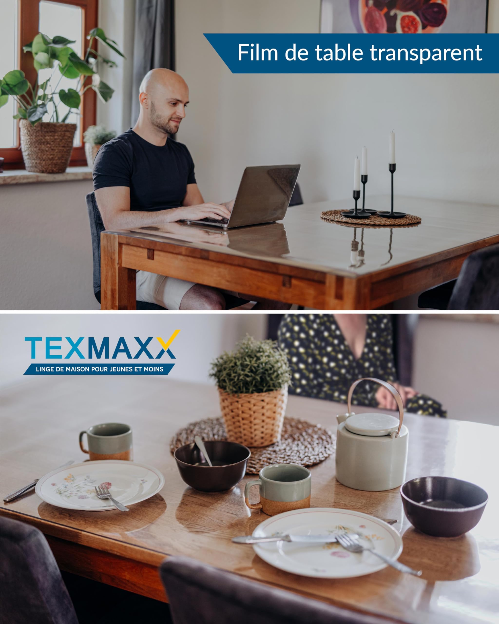 TEXMAXX Protection Table Transparent en PVC - 2 mm avec Bord Droit | Made in Germany - film transparent pour table différentes tailles - film protection table transparente - 55cm x 90cm