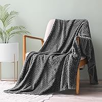 Vista 2 de Exclusivo Mezcla Dark Grey Fleece Throw Blanket for Couch and Bed, 50x70 Inches Soft Cozy 3D Decorative Jacquard Flannel Blankets, Lightweight Fuzzy