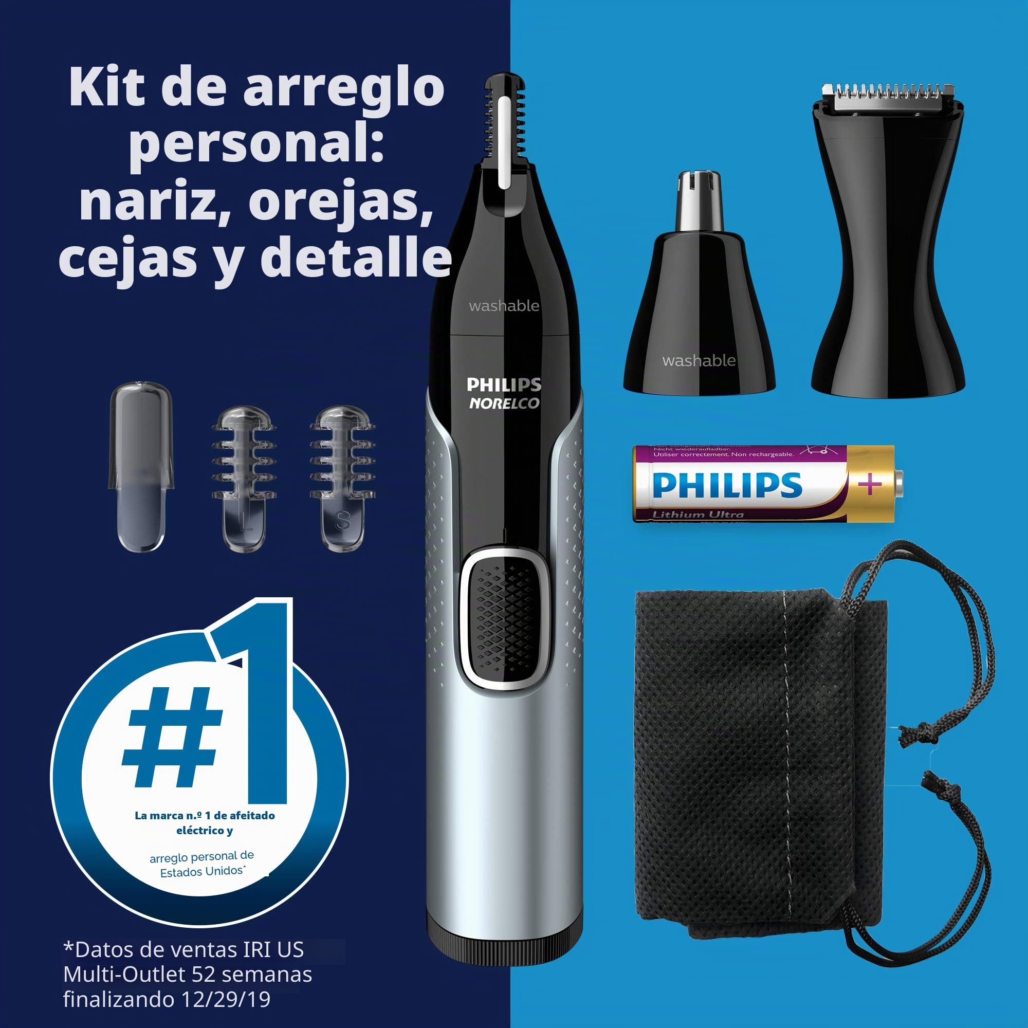 Philips Norelco Recortador de nariz 5000 para nariz, orejas, cejas, NT5600/62