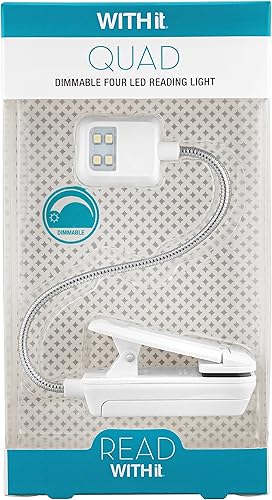 Miniatura 5 de WITHit Luz de lectura LED con clip cuádruple para libros y libros electrónicos, brillo regulable, luz portátil y ligera para adultos, baterías