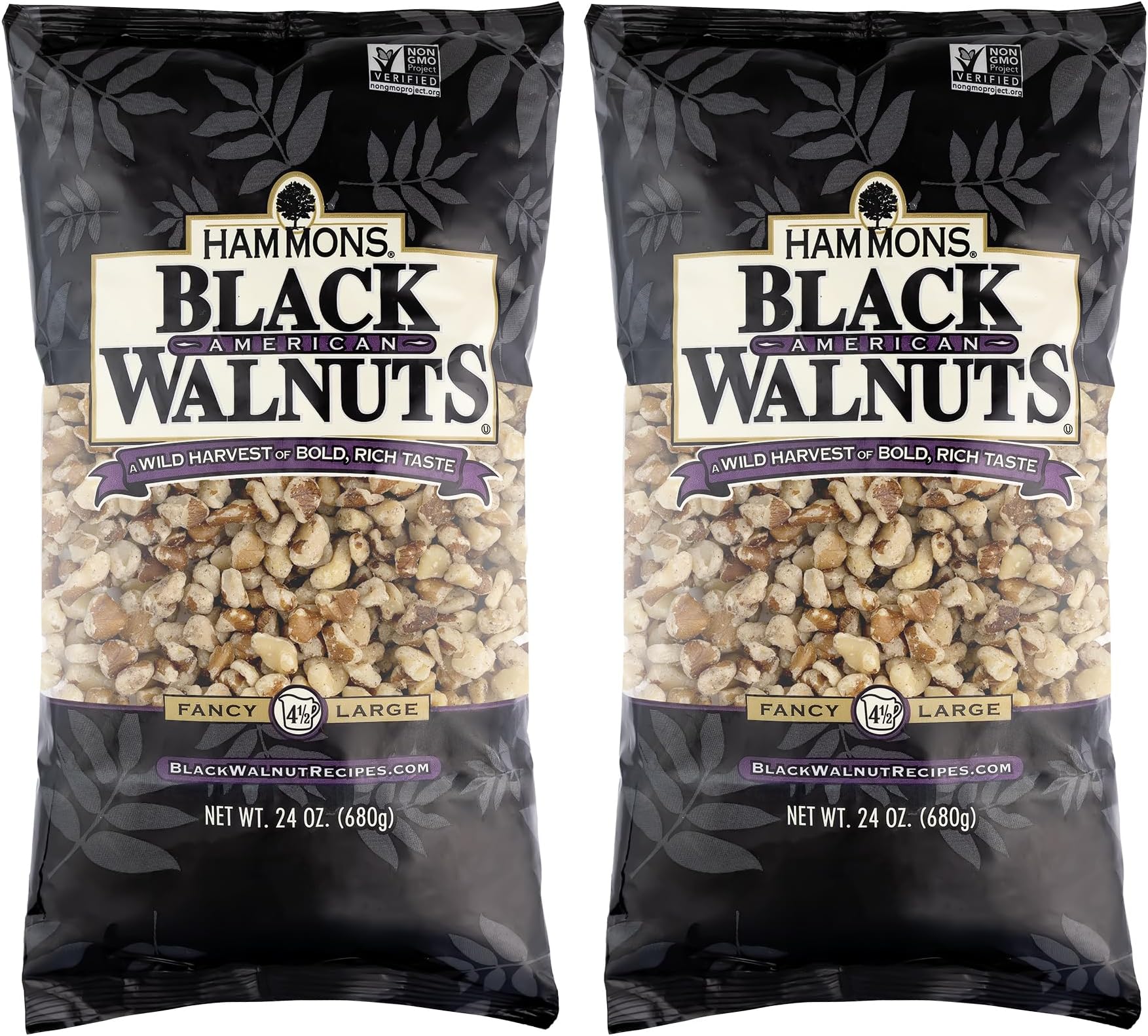 Hammons Fancy Large Black Walnuts -Wild Harvested - Non-GMO - Gluten-Free - High Protein - Keto Snack - Nuts for Cooking and Baking - 24oz - 2 Pack