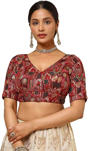 Soch Womens Georgette Short Sleeve Embroidered Padded Blouse with Sequins