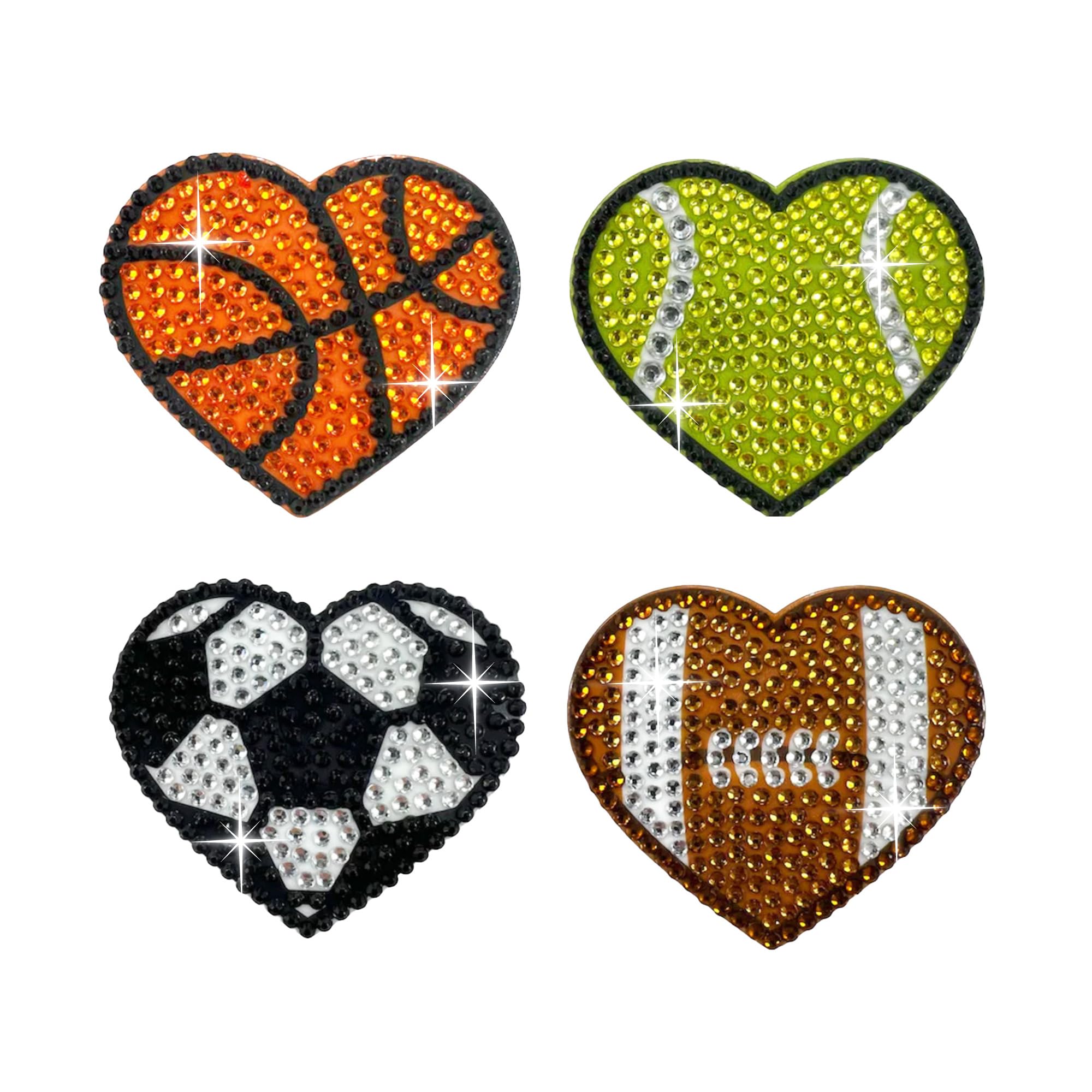 StickerBeans® Rhinestone Stickers - Sporty 4-Pack, 2” x 2” Each, Unique Sparkly Cut-to-Shape for Collecting, Trading, Decorating Laptops, Phone Cases,