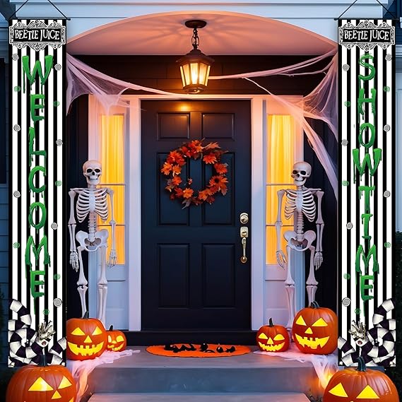 Beetlejuice Decorations It's Showtime Porch Sign Banner