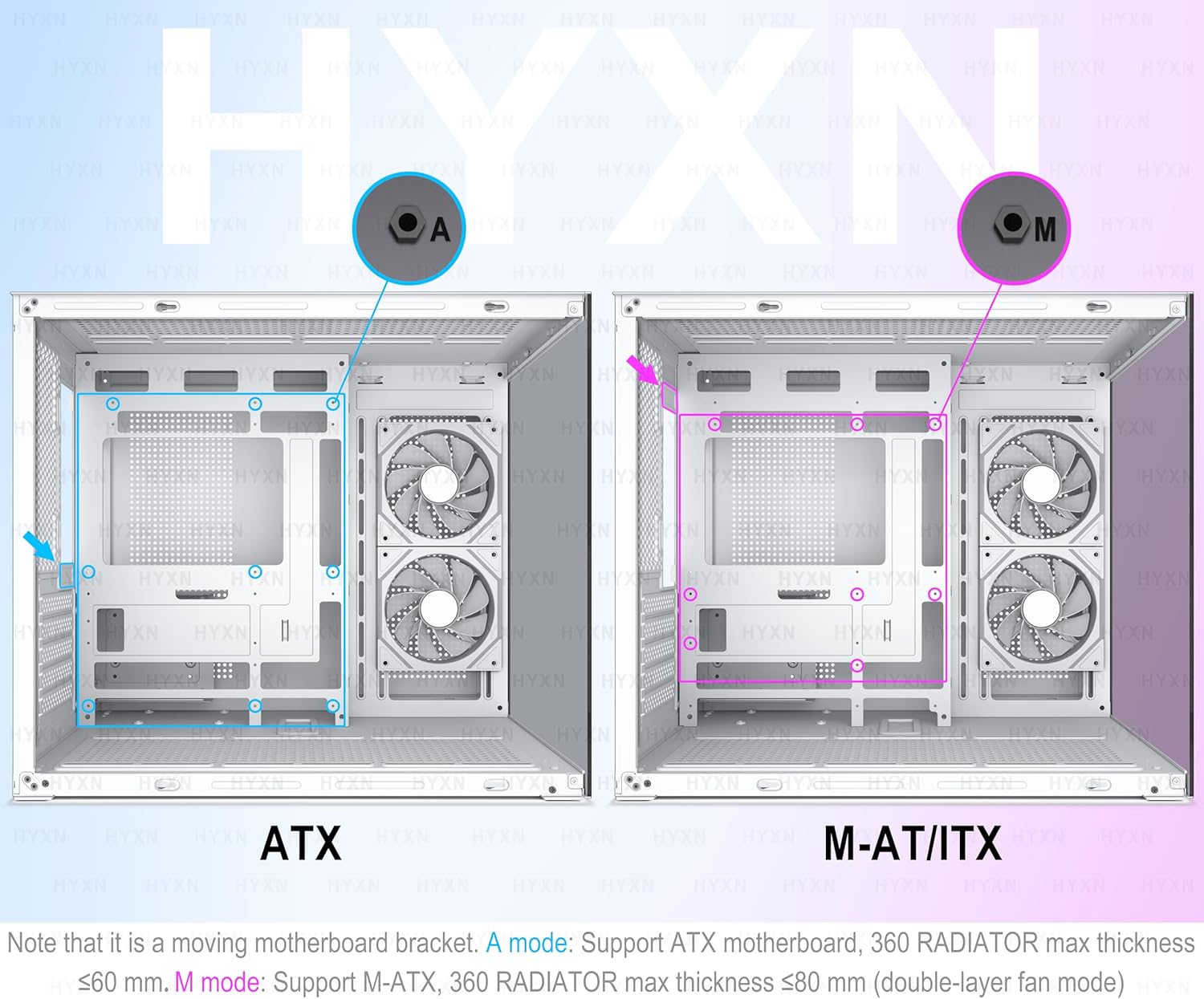 H3 HYXN ATX PC Case - Pre-Installed with 6 Infinity Mirror PWM ARGB Fans - Compact Dual Cavity Mid-Tower PC Gaming Case - with Type-C 3.2-360mm Radiator Support, White