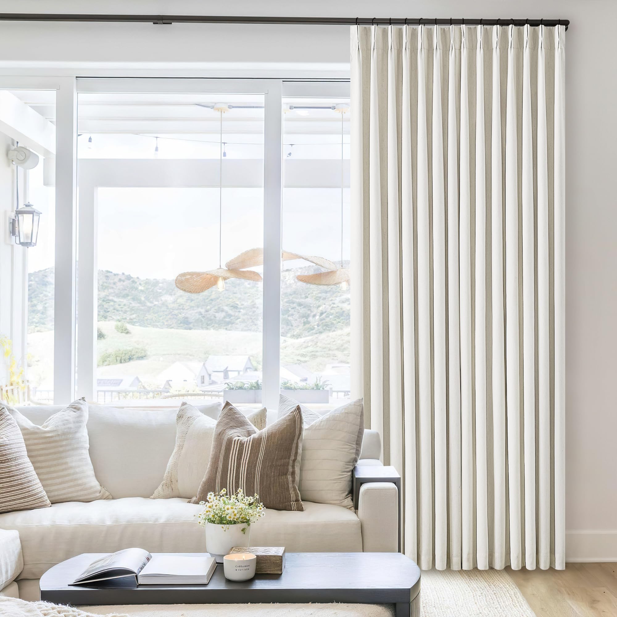 Amazon.com: Natural Cream Pinch Pleated 100% Blackout Curtains 95 ...