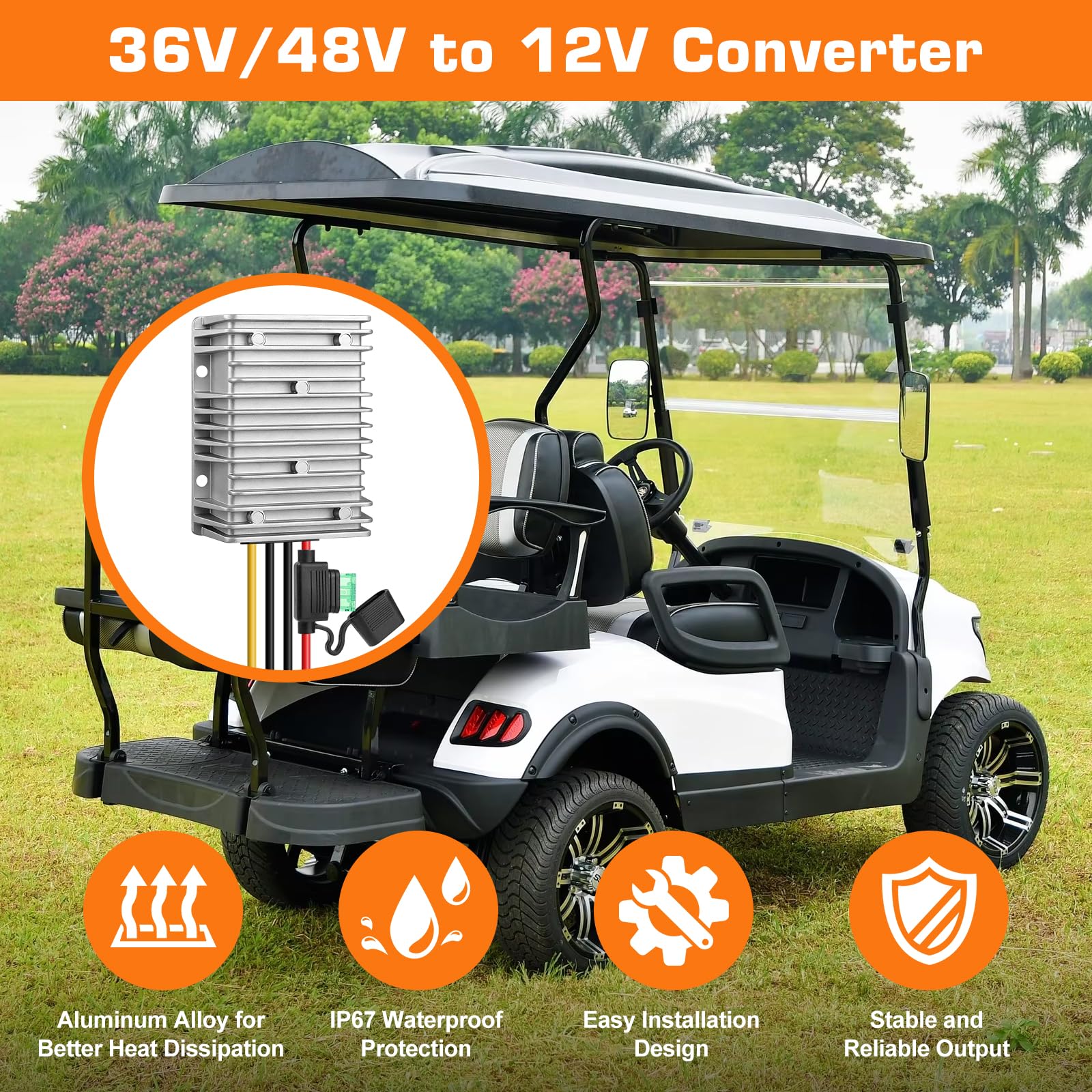 Convertidor de 36 V, 48 V a 12 V, 30 A, 360 W, impermeable, DC-DC, reductor de voltaje con fusible, transformador de fuente de alimentación para carrito de golf, carretilla elevadora, coche