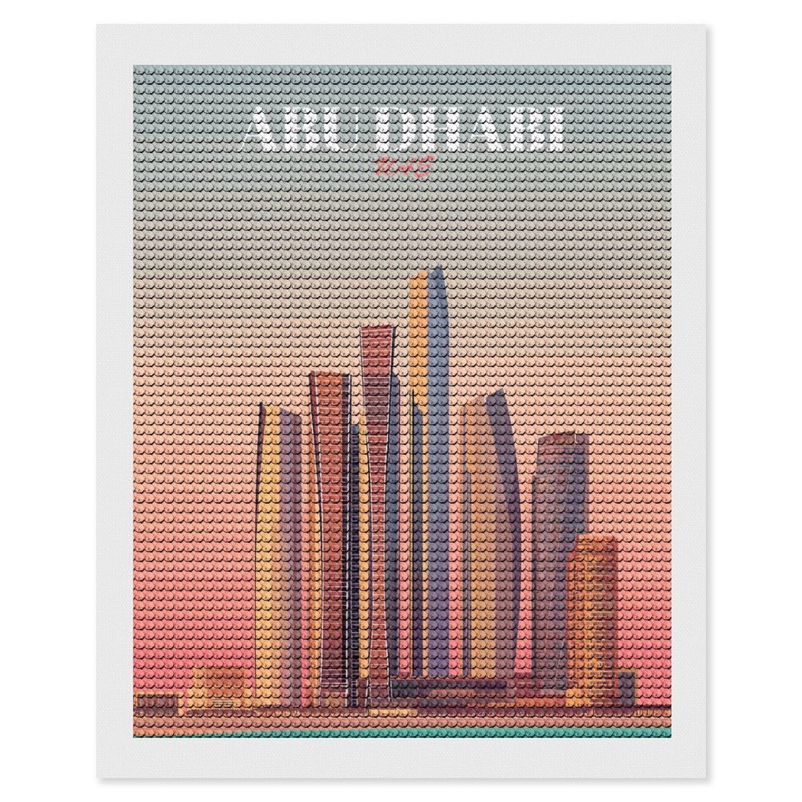 Junmoney Abu Dhabi Skyline Vector Illustration Diamond Painting Canvas Set 16"x20", Full Kit Included, Calming Craft to Unwind, Farmhouse Decor, Christmas Gift