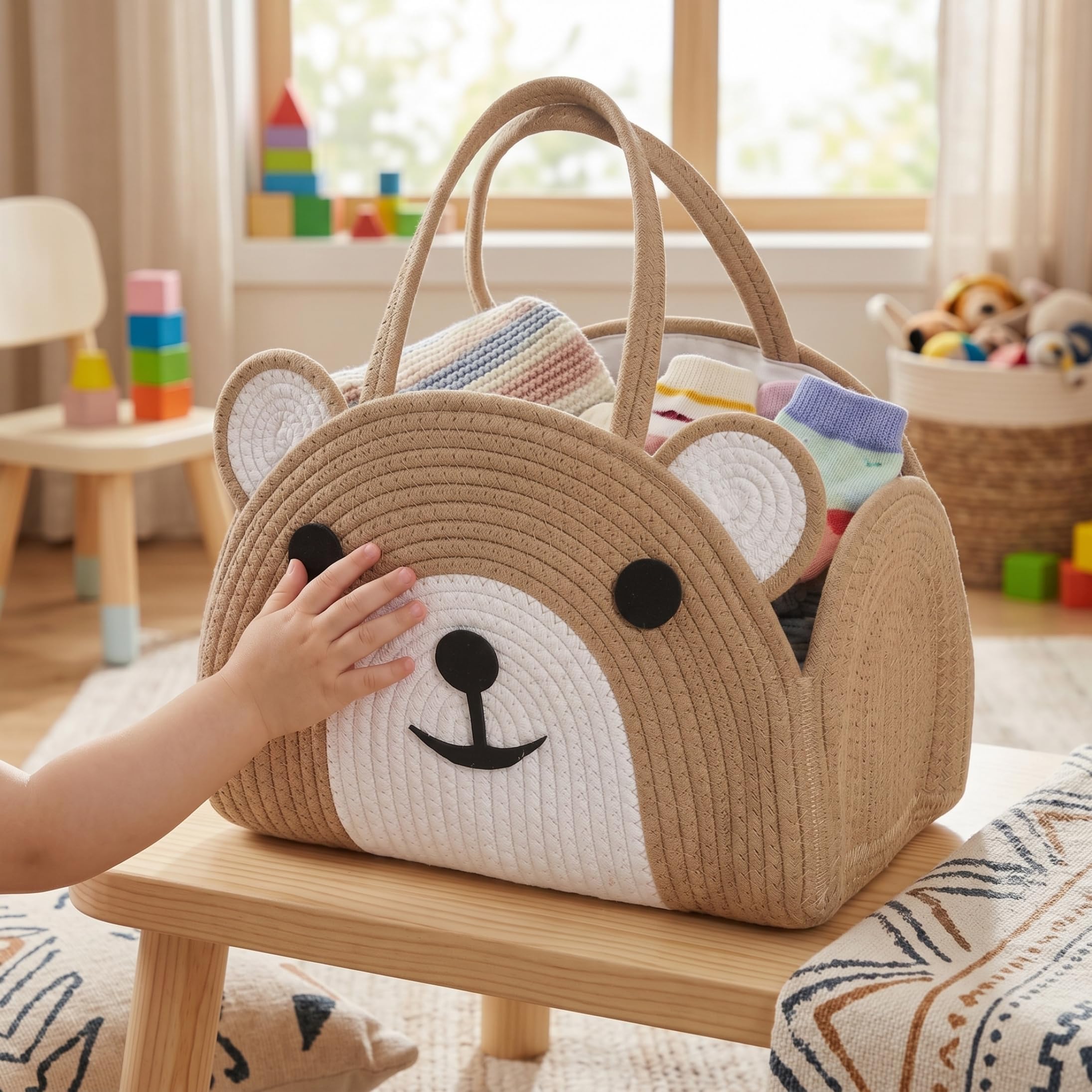 Baby Caddy - Organizador de pañales para bebé, cuerda de algodón, elegante bolsa de almacenamiento para guardería para ducha y viajes, marrón, 32 x 22 x 20 cm
