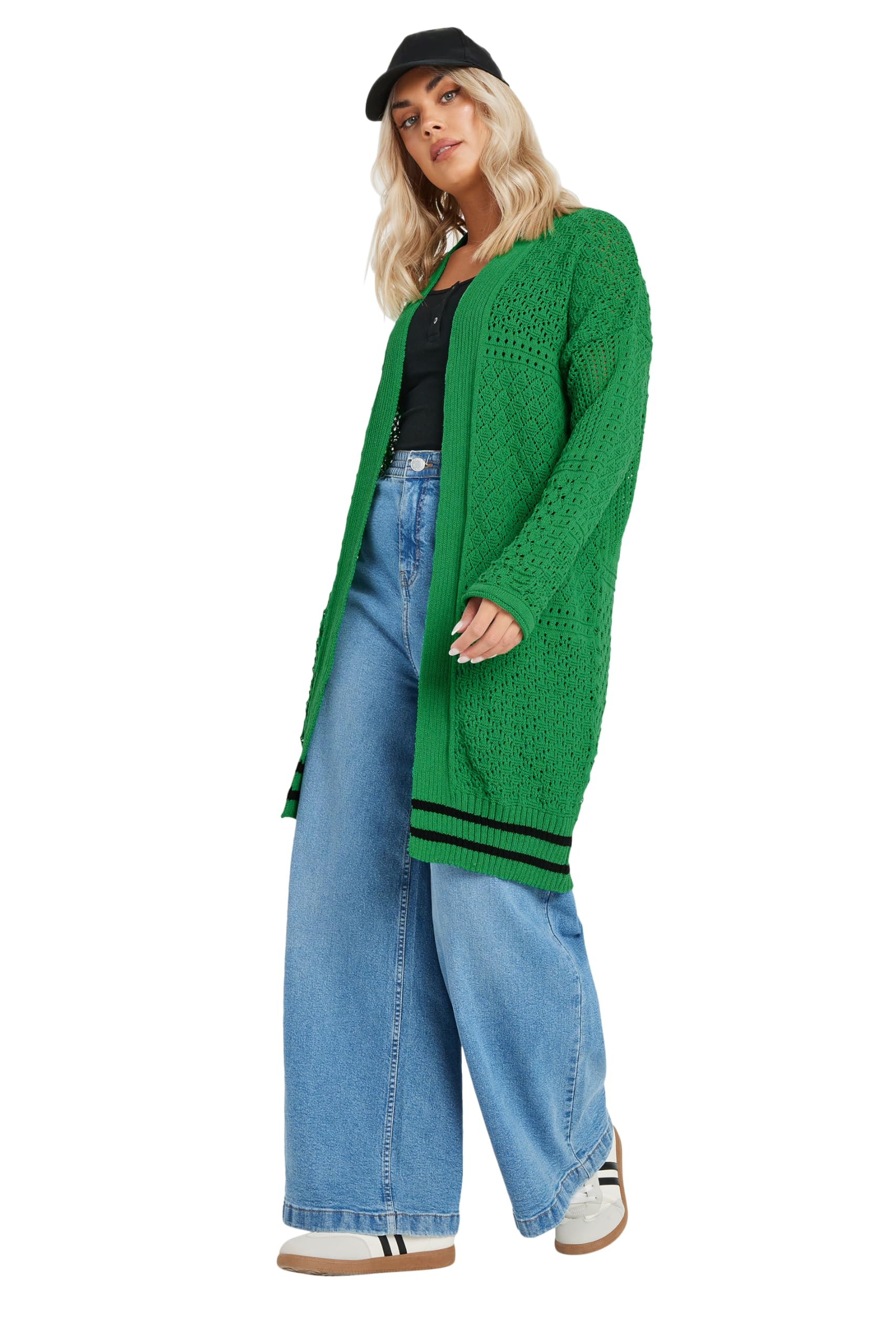 Yours Women's Green Curve Crochet Midi Cardigan - Plus Curve 26-28 Plus
