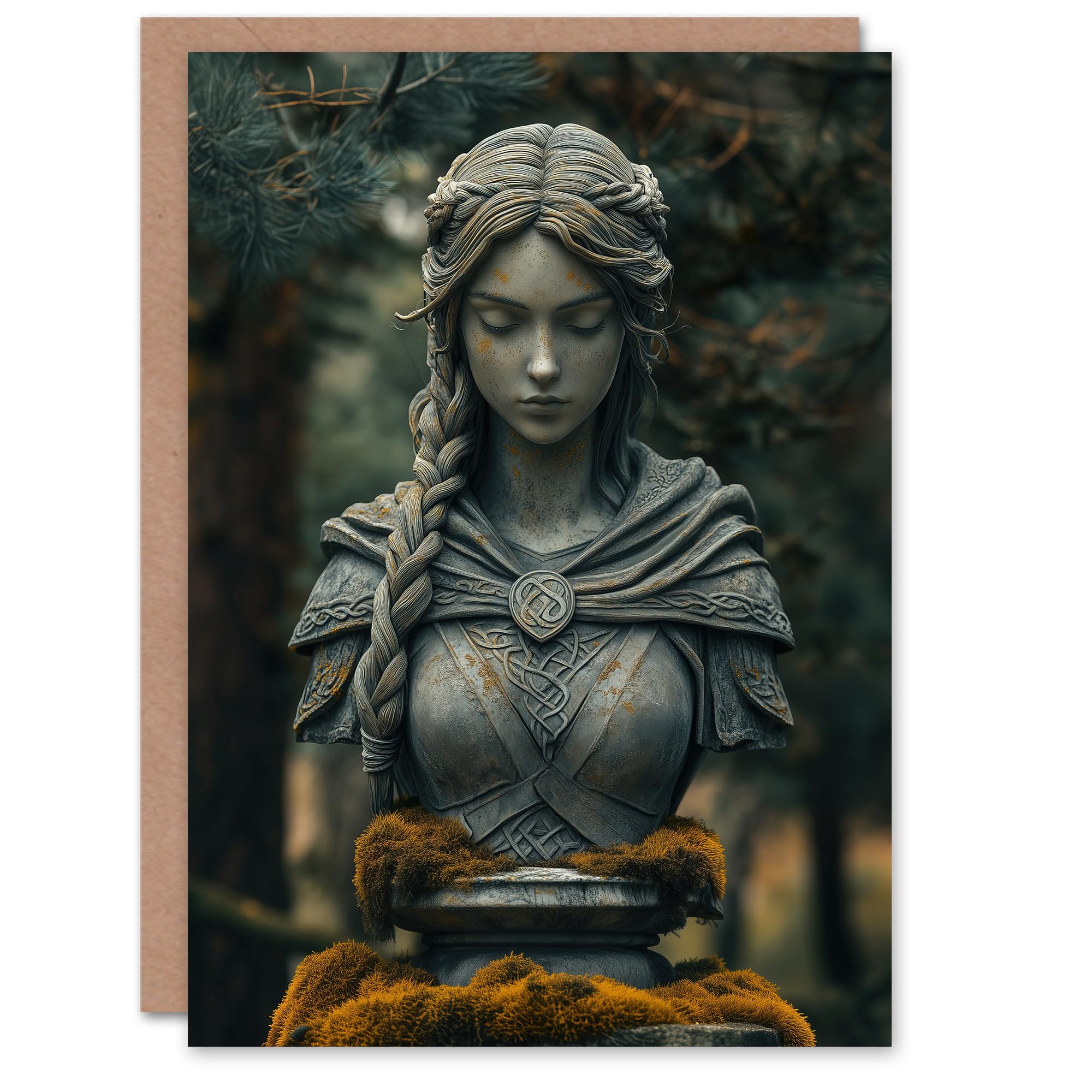 Artery8 Norse Shield Maiden Warrior Bust Statue Greeting Card - Green
