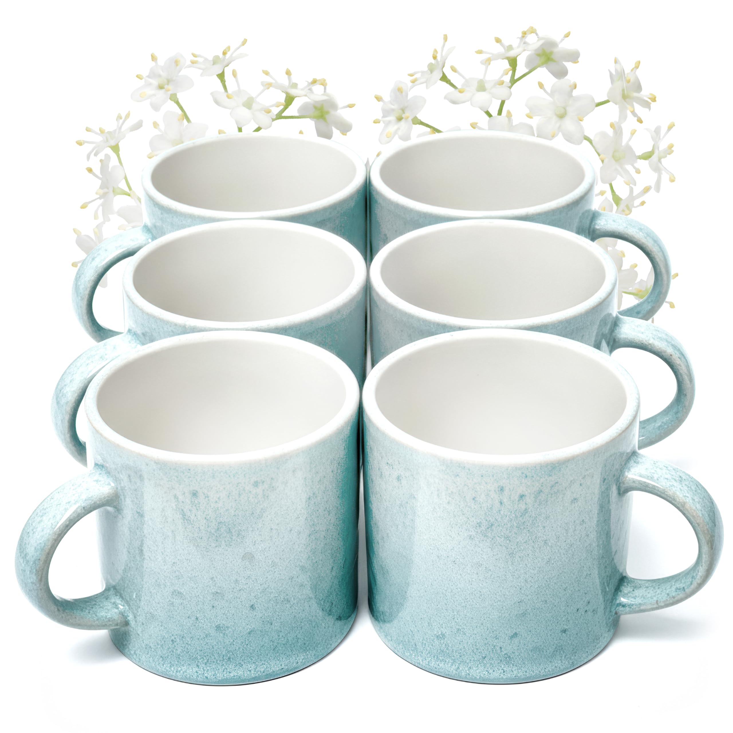 Steingut kleine Tassen 6 Pers. Ibiza Hochwertiges Mediterranes TEST SEHR GUT Tassen Set, Spülmaschinen-, Mikrowellen- und Kratzfest - Stylisches Tee- und Kaffeebecher Set - Pure Living in Beige-Blau
