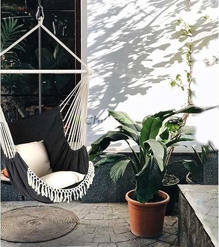 Miniatura 2 de Chihee Silla tipo hamaca para colgar, 2 almohadas incluidas, barra esparcidora de acero inoxidable duradera, silla colgante portátil, bolsillo