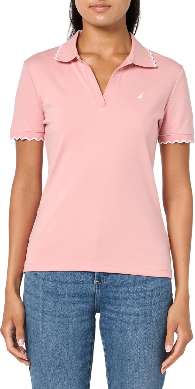 Nautica Women's Polo Scalloped Short Sleeve Scalloped Polo