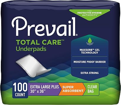 Prevail Incontinence Underpads - Unisex Disposable Underpads for Men & Women - Super Absorbent, Clear Bag, 30" X 36", 100 Count 4 Packs of 25