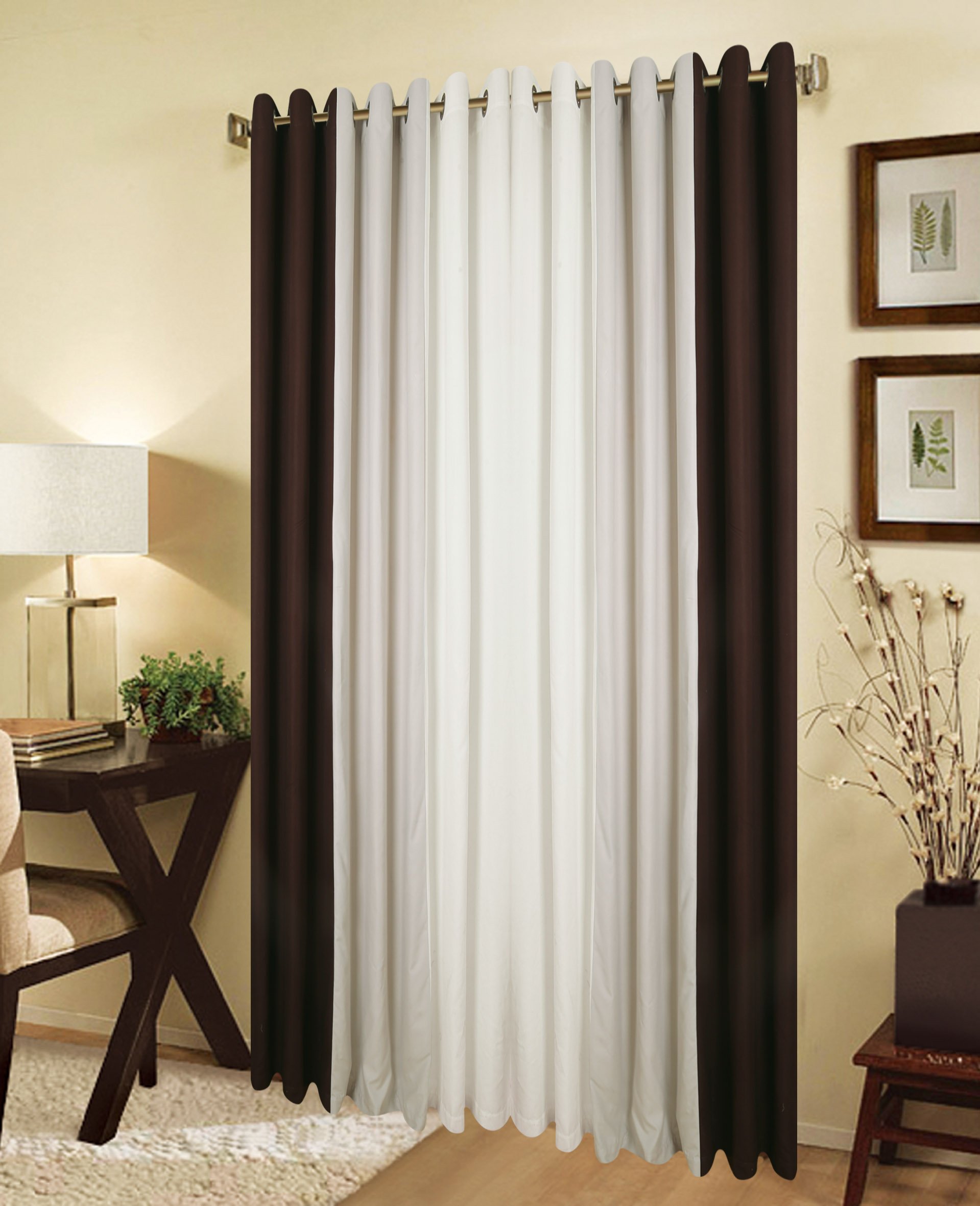 Cushionmania, Tenda con occhielli, foderata in 3 colori, 229 x 274 cm, colore: Crema/Beige/Marrone