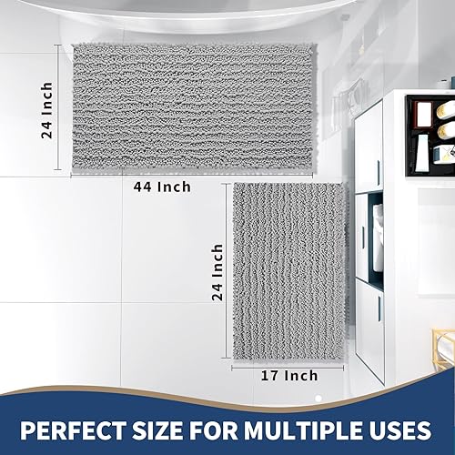 Miniatura 2 de Yimobra Juego de 2 alfombras de baño grises Alfombra de baño de felpilla de lujo, súper absorbente, antideslizante y de secado rápido, alfombra de