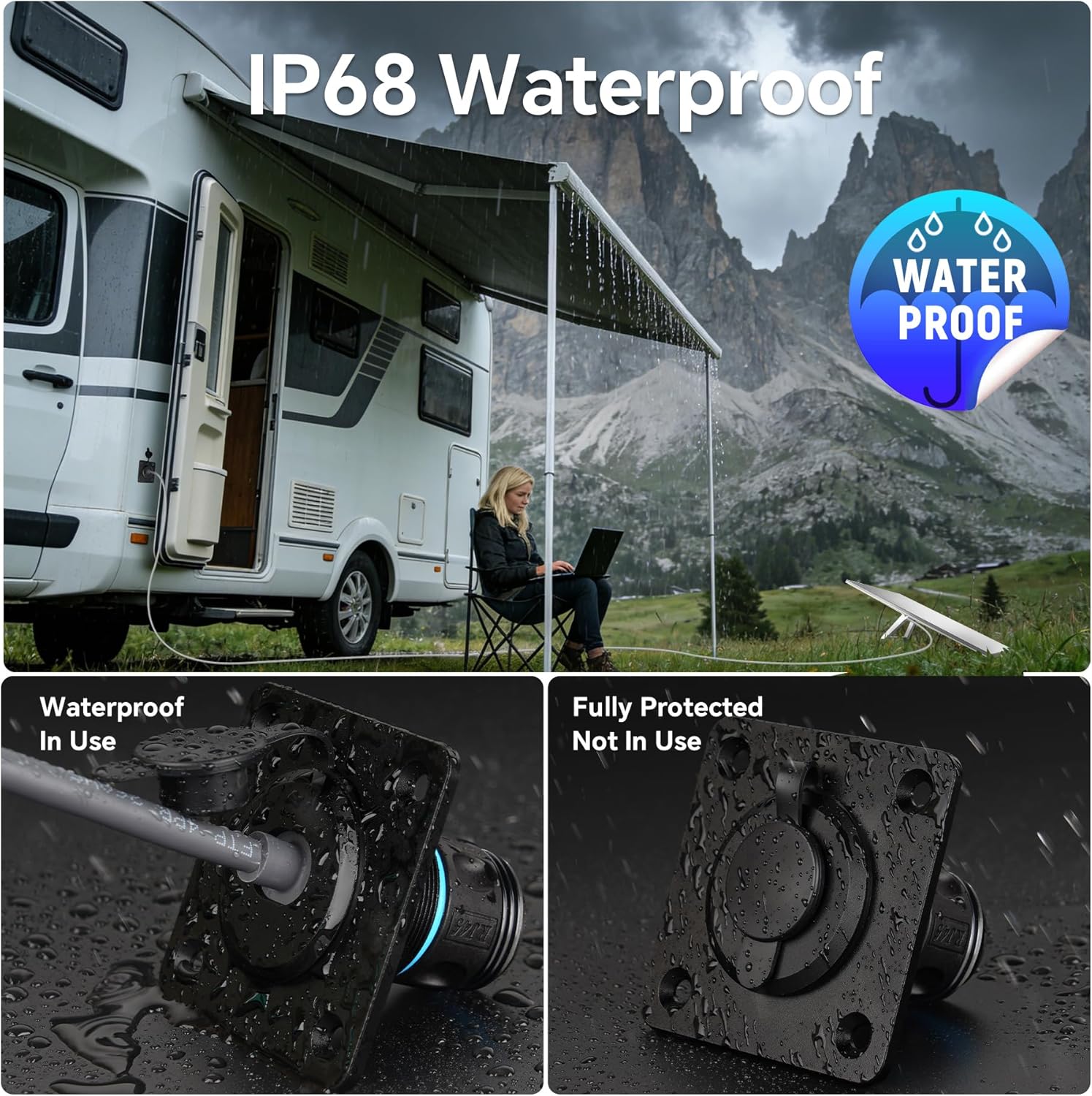 Waterproof Pass Through RJ45 Wall Socket for Starlink Gen3, CAT6 Ethernet Female to Female Aluminum Bulkhead Panel Connector for RV Camper Trailer Off-Grid Starlink Dish Setup, IP68 Rated
