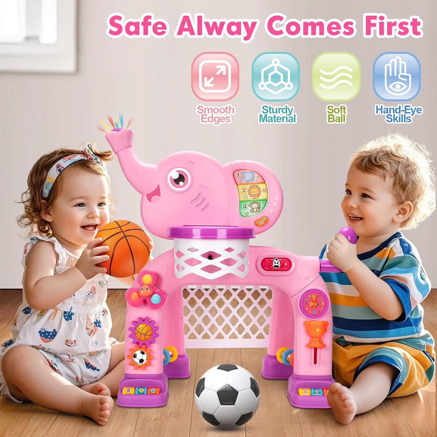 Toddler Basketball Hoop & Soccer Goal, Toys for 1 2 3 Year Old Boys Girls, Kids Sports Toy with Light Sound Music, Montessori Toys for Baby 12-18 Months, Christmas Birthday Gifts for Ages 1-3(Pink) - Image 5