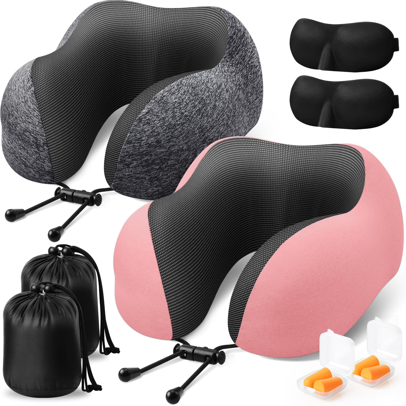 ExploreBliss Travel Pillow, Neck Pillow Airplane, Grey &amp; Pink