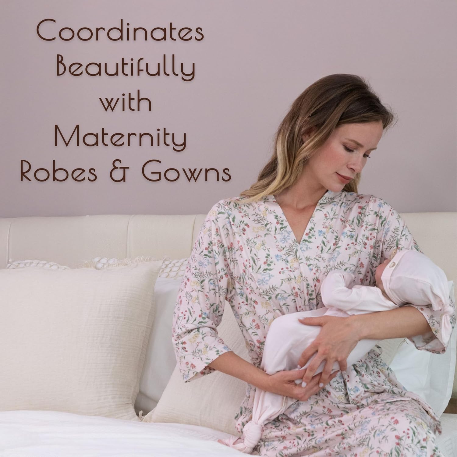 2-Pack Knotted Baby Gowns & Caps - Hospital Outfit Sleep for Girls & Boys, Easy Tie Sleeper Gowns
