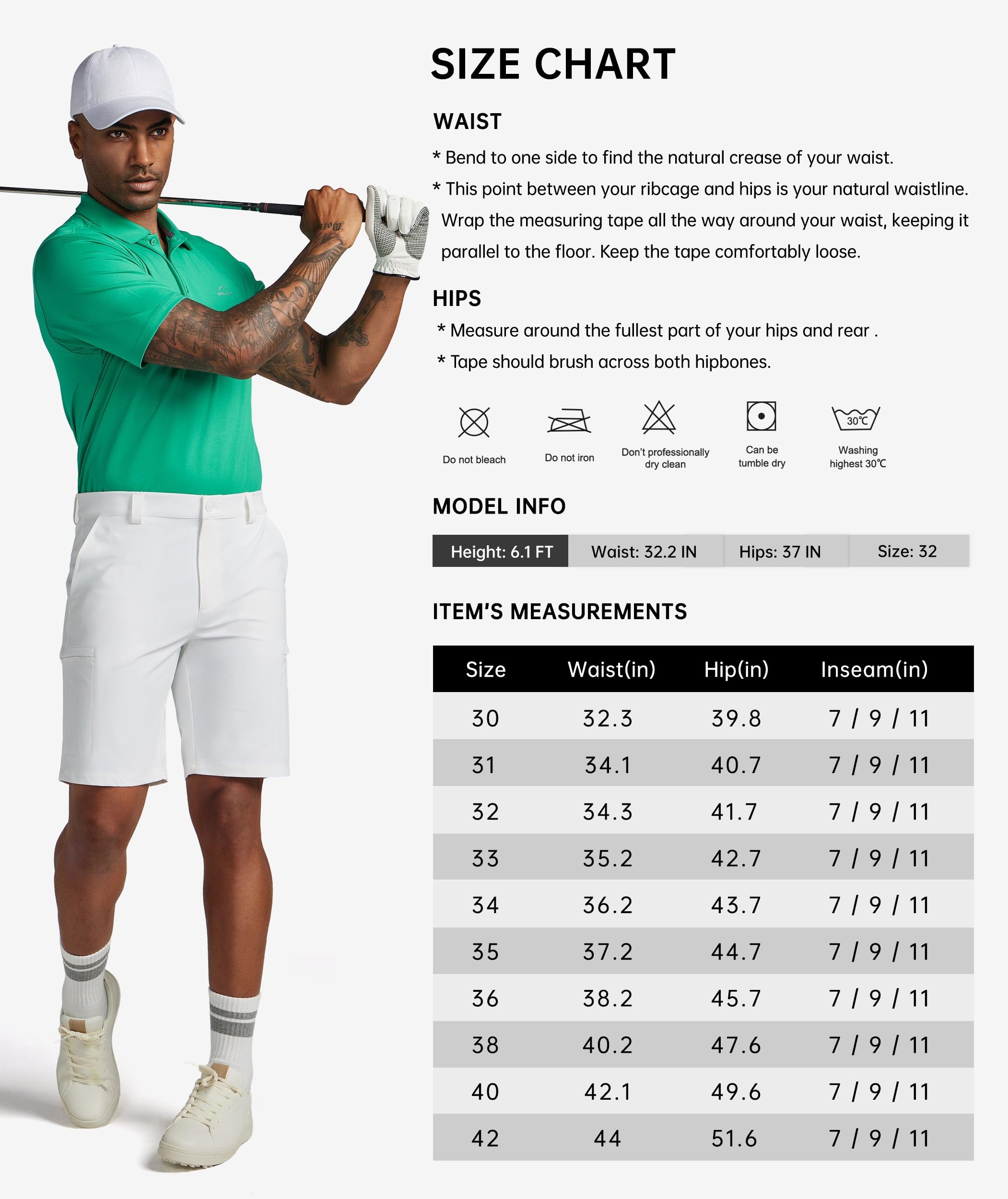 Willit Pantaloncini da golf da uomo, elasticizzati, ad asciugatura rapida, atletici, casual, con tasche, 17,8 cm, 22,9 cm, 27,9 cm
