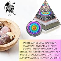 Vista 6 de Juego de pirámide de orgón y piedra de palmera, cristal curativo Leo signo del zodiaco, juego de regalo hecho de pirita para mayor fuerza y calma