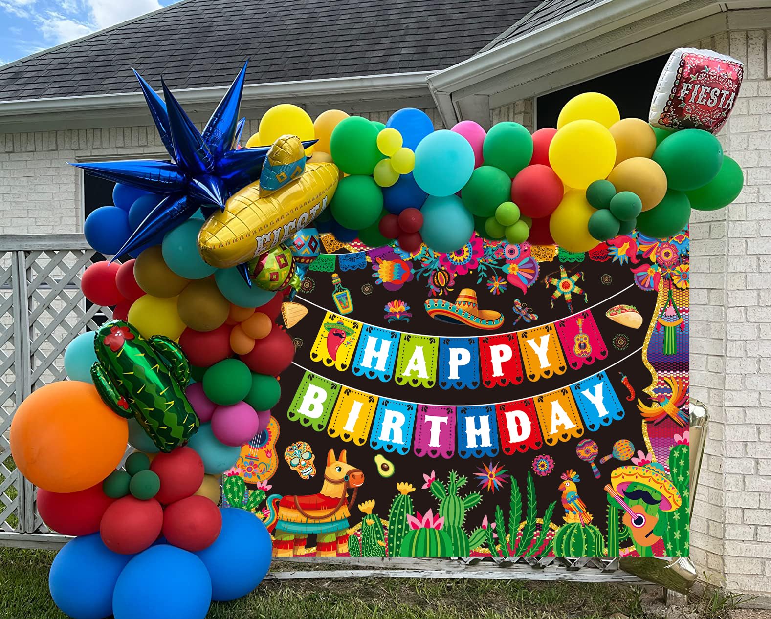 Yeele Bunter Hintergrund 'Happy Birthday' – Runde Fotohintergrundplane 2,1m, Mexiko-Fiesta Motive