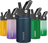 Vista 82 de BJPKPK Botella de agua aislada con tapa con pajilla, botellas de agua de metal de acero inoxidable de 15 onzas, botellas de agua reutilizables a