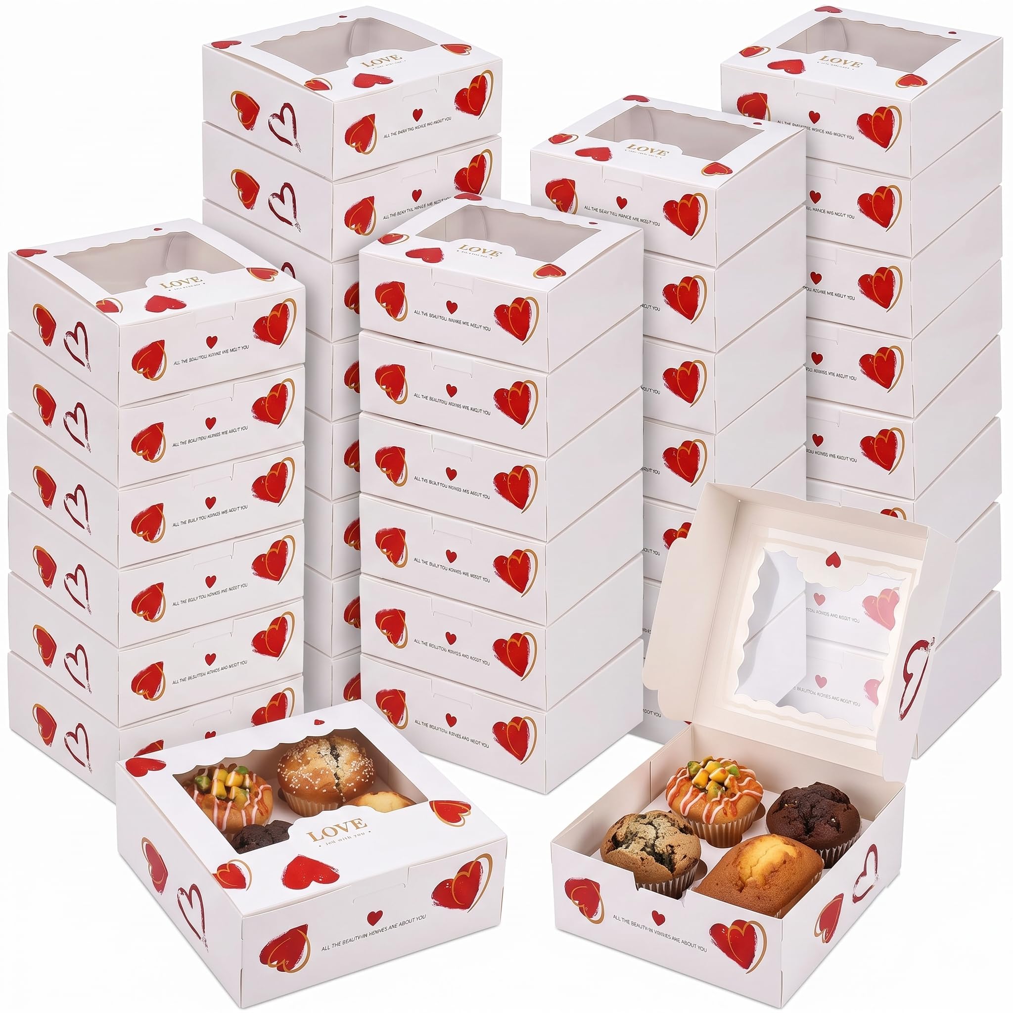 LYKIN 50Pcs Kraft Cupcake Boxes with Window, 13.5x13.5x5cm — image 1
