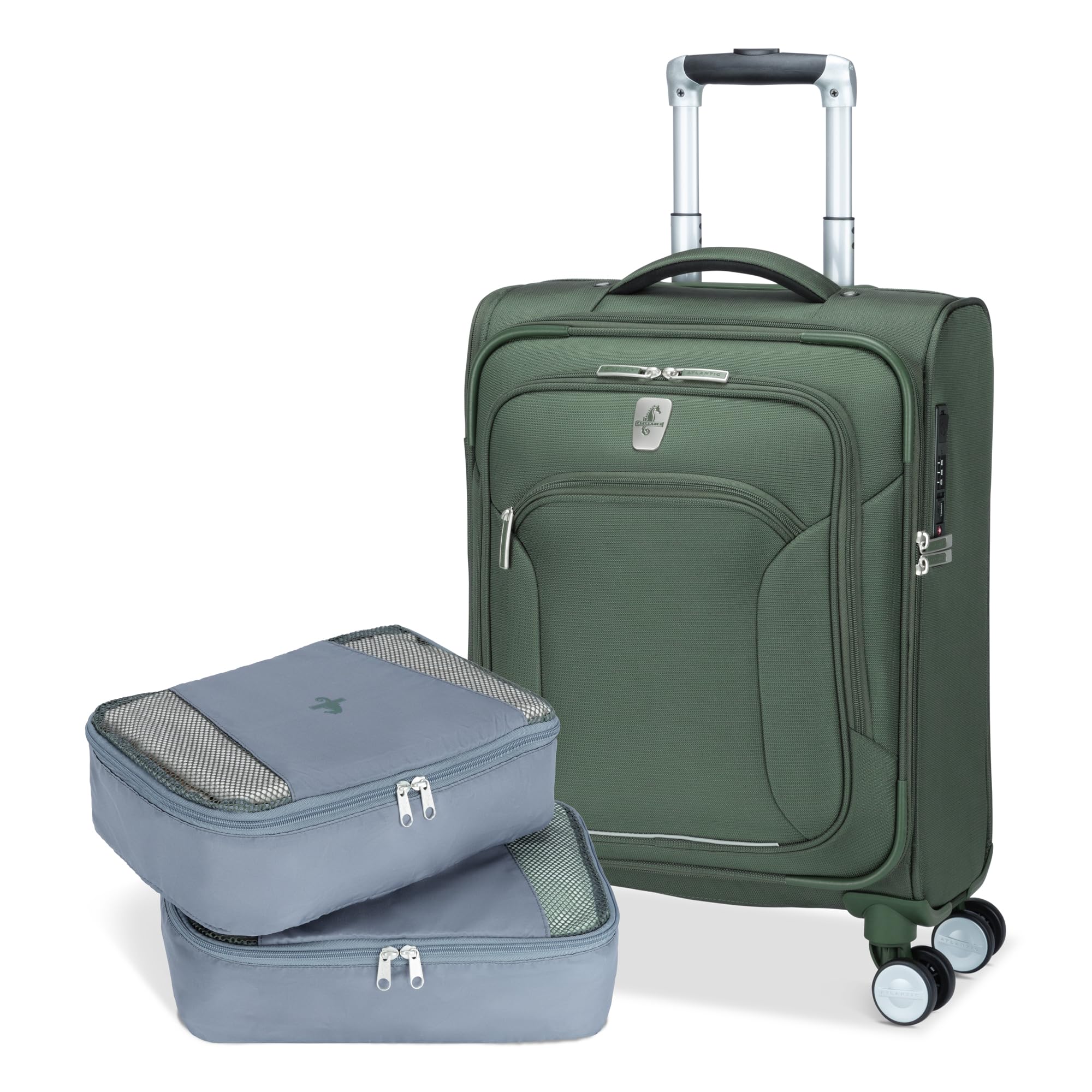 Atlantic Sailbound Softside Carry-On Luggage – with 8 Spinner Wheels and Retractable Handle, Integrated TSA Lock, RFID Pocket & USB Charging Port, Includes 2 Packing Cubes – Khaki