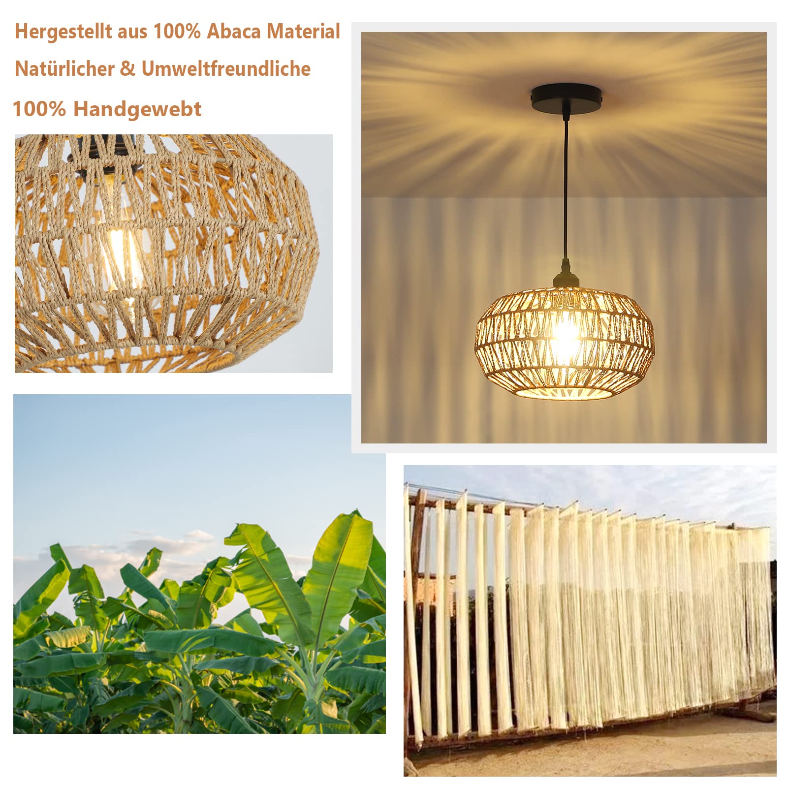 Lámpara colgante con pantalla de ratán, lámpara colgante de ratán, lámpara colgante rústica para dormitorio, plafón de bambú para salón comedor, pasillo cocina