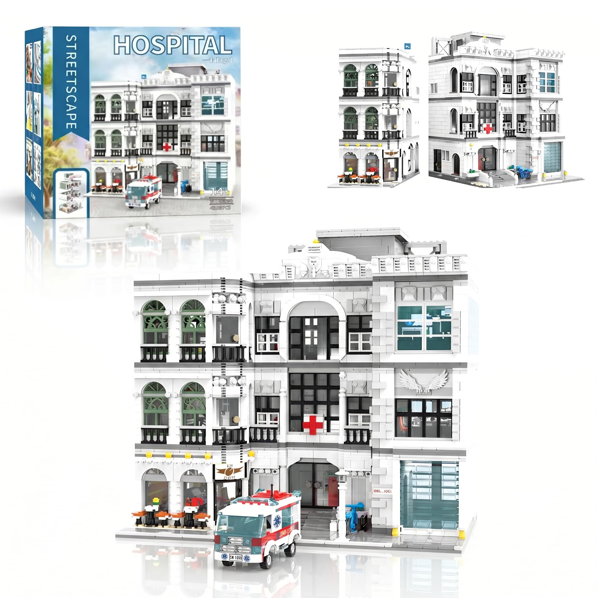 2 in 1 Klemmbausteine Krankenhaus mit 17 Figuren & Krankenwagen | 4953 Teile, Stadt Haus Bauset für Erwachsene, Modern Hospital Modular Building