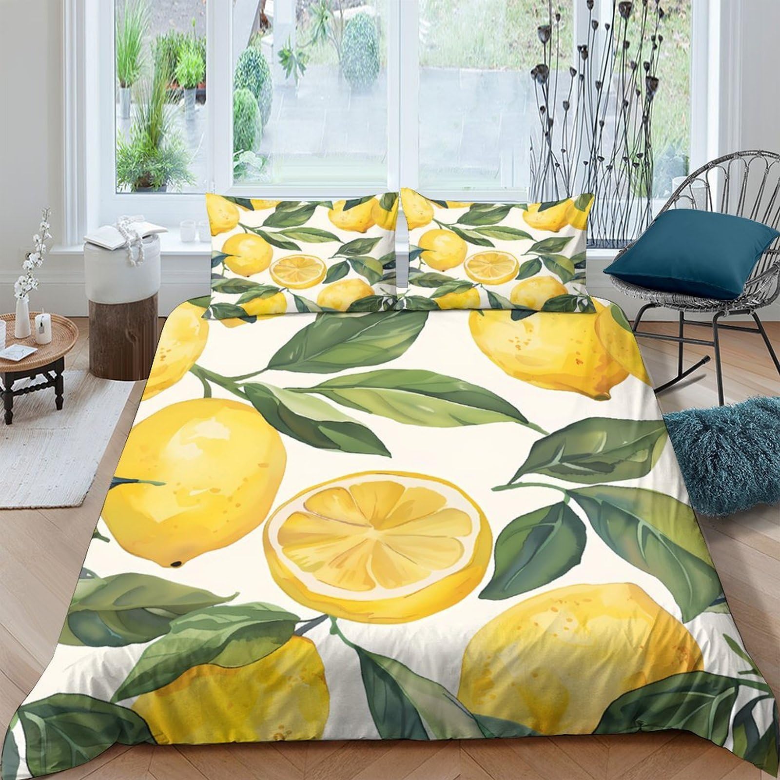 Ctjqhvkz Style-9 3D Printed Lemon Botanical Fitted Sheet Microfiber Soft Breathable Citrus Fruit Bed Cover For Bedroom Decor Single（135X200cm）
