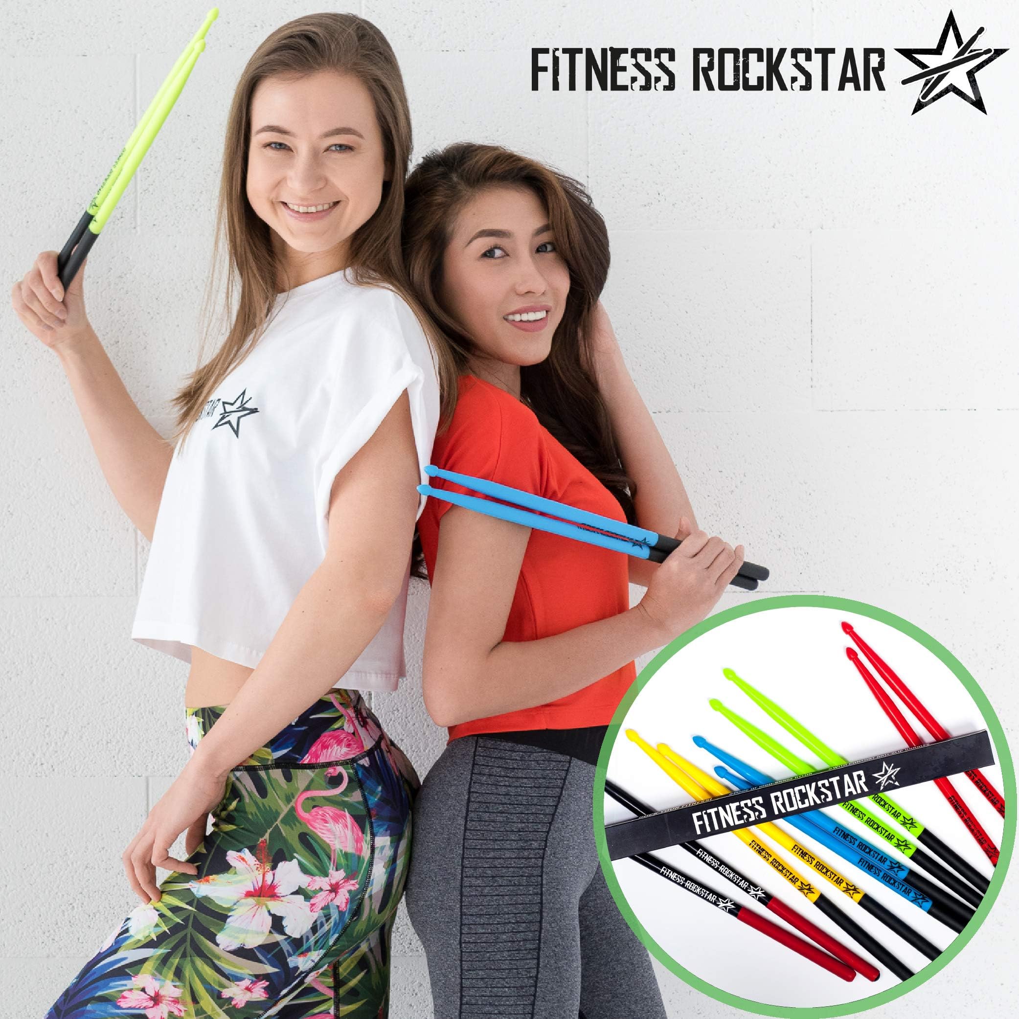 High-Grade Plastic FITNESS ROCKSTAR Drumsticks for Fitness, Aerobic Classes, Workouts and Exercises • ANTI-SLIP Handles • Green Pair
