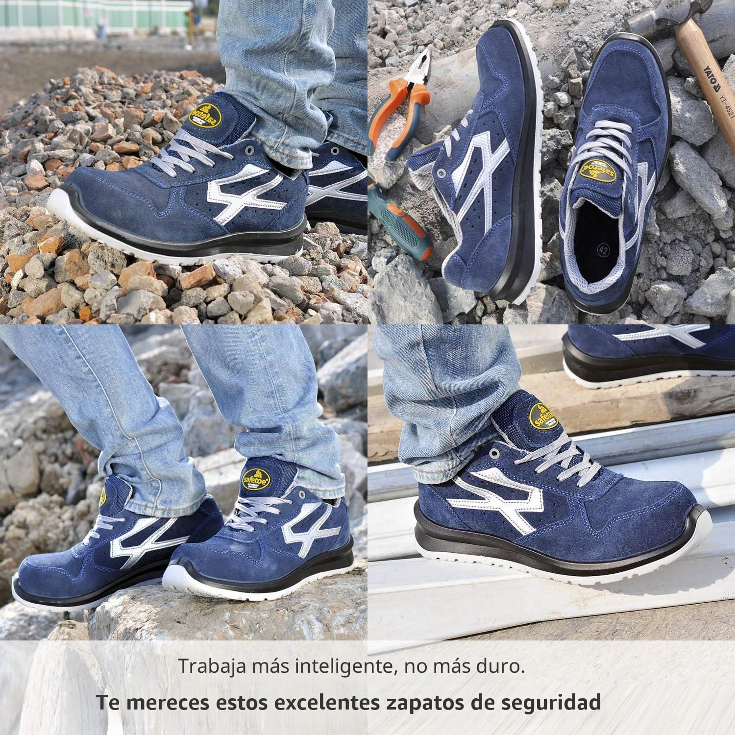 SAFETOE Entrenador de seguridad ligero – Zapatos de seguridad de piel transpirable 7328 con puntera de acero compuesto, cómodos, no metálicos, de corte ancho para hombres y mujeres.