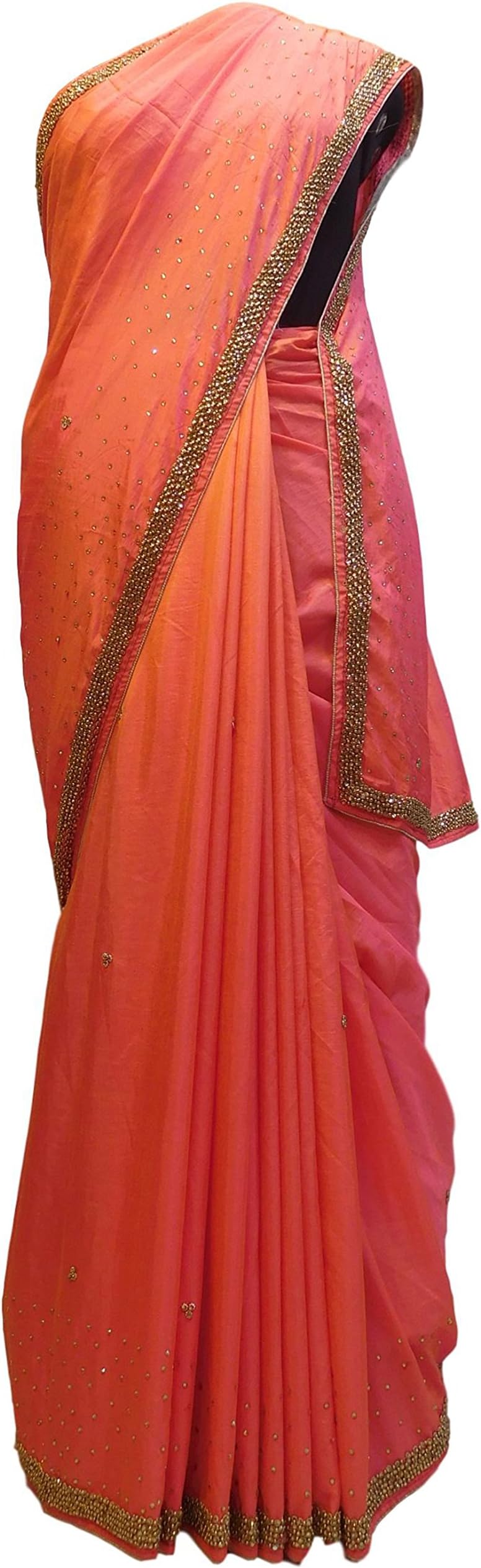 SMSAREE Gajari Designer Silk Hand Embroidery Beads Stone Work Saree Sari AZC730
