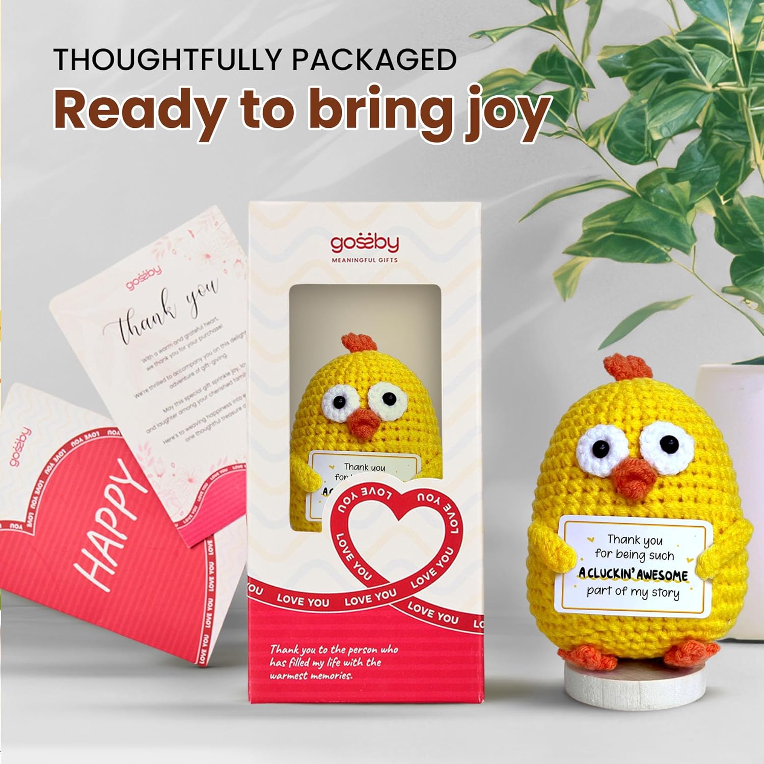 Gossby Handmade Positive Chicken Crochet - Thank You Gift for Women - Appreciation, Birthday, for Teacher, Coworker, Friend, Mom - Thank You for Being Such A Cluckin’ Awesome Part - Image 4