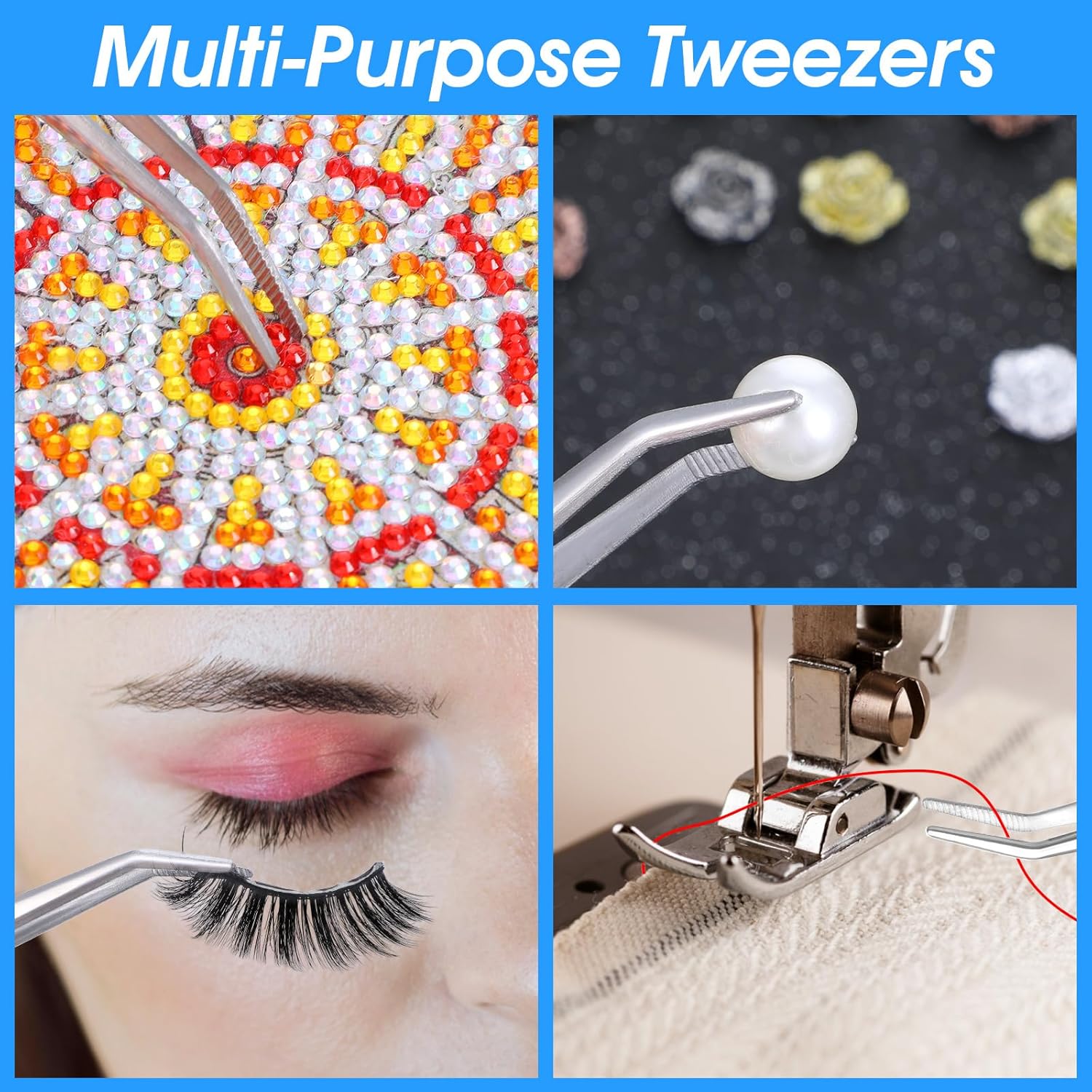24 Pcs Stainless Steel Tweezers for Crafting with Curved Serrated Tip Multipurpose Forceps Sewing Machine Tweezers