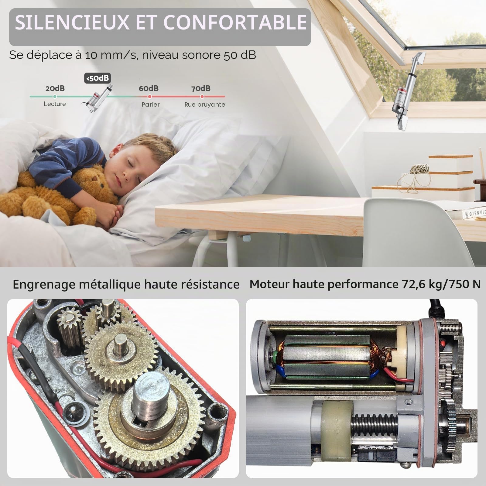 Justech Moteur à Actionneur Linéaire Heavy Duty 750N/160LBS 150mm DC 12V Actionneurs à Mouvement Linéaire pour Ouvre-Porte Électrique Voiture Automatique RV Machines Agricoles Industrielles Cargaison