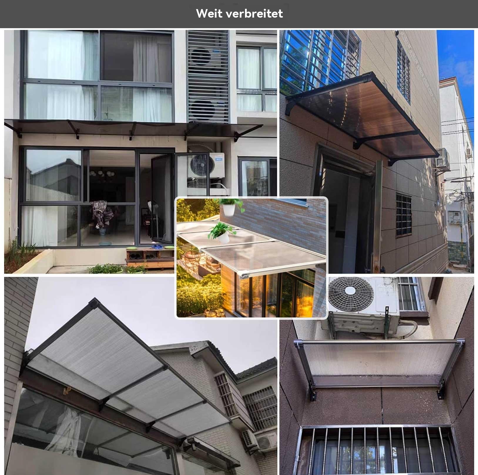 Fenstervordach für Türen Vordach Haustür,Polycarbonat und Aluminium Rahmen,für Balkon-Traufe-Garten-Regen- und Schneeschutz Hohe Stabilität vordach Ideal für Veranda
