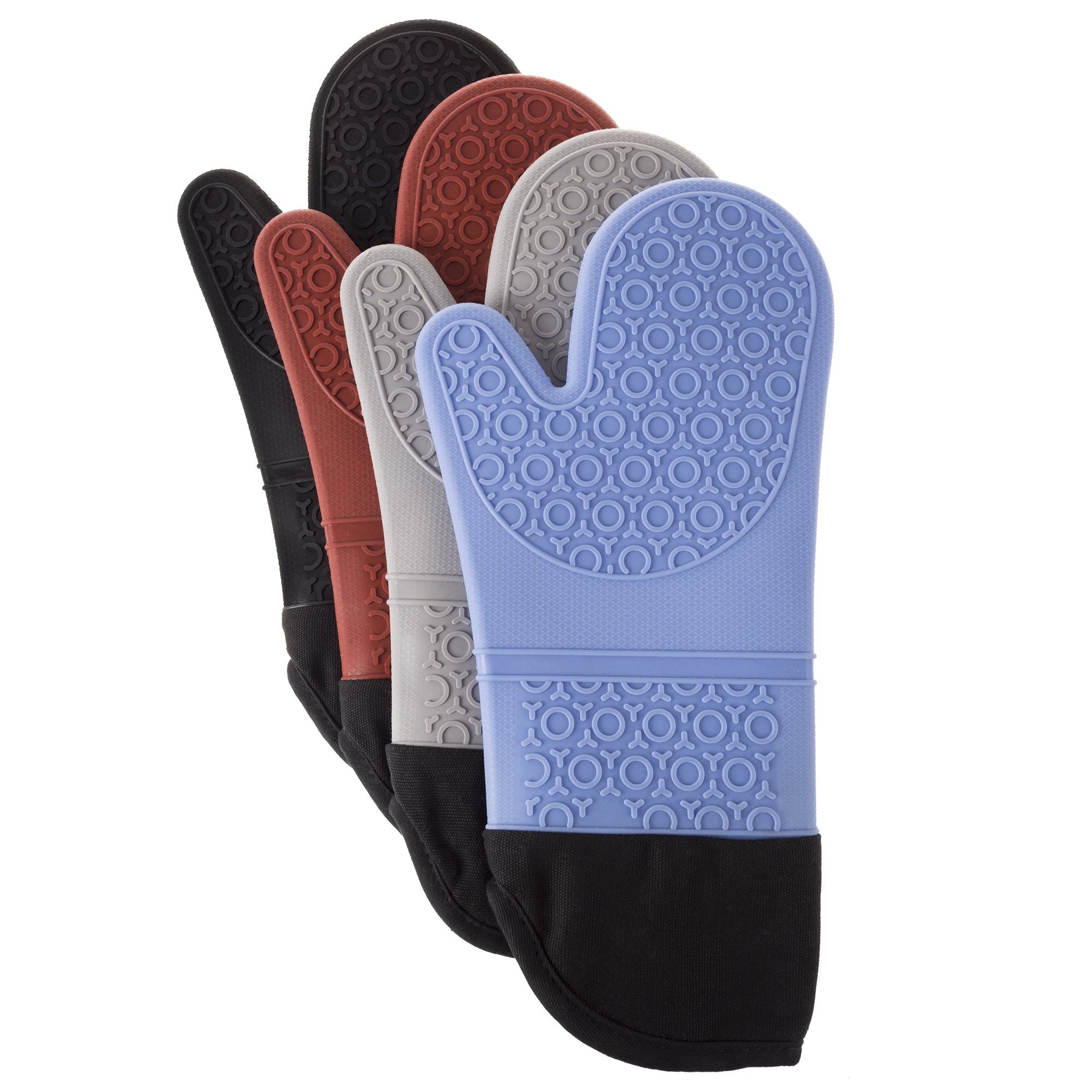 Bedford Home - Guantes de Silicona para Horno, extralargos, Calidad Profesional, Resistentes al Calor, con Forro Acolchado y Agarre Texturizado de 2 Lados, 1 par Gris