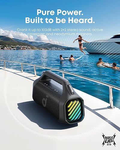 soundcore Boom 2 Pro Enceinte d'extérieur 140 W 2 + 2 canaux BassUp 2.0 20 h Charge Rapide IP68 Anti-poussière et étanche à l'eau RVB USB C Power Bank BT 5.3 Enceinte Bluetooth Portable - 3