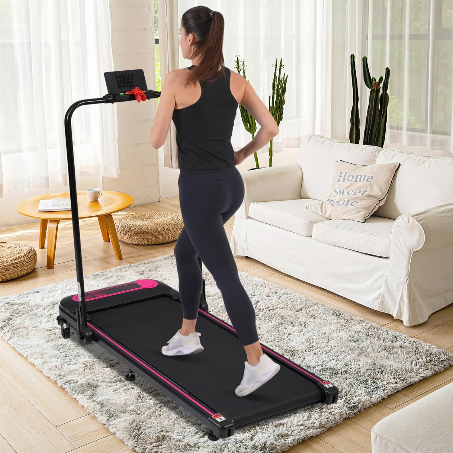 Caminadora Plegable VOOTOLOVER Rosa+Negro, 2.5HP, Inclinación, 300 lb