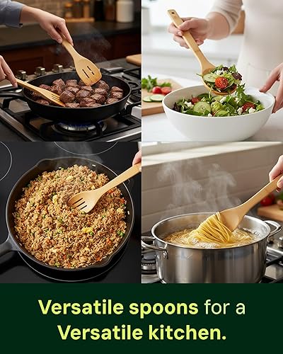 Miniatura 6 de Cucharas de bambú para cocinar - Juego de 8 cucharas con soporte - Cucharas de cocina de madera - Utensilios de cocina de bambú no tóxicos y