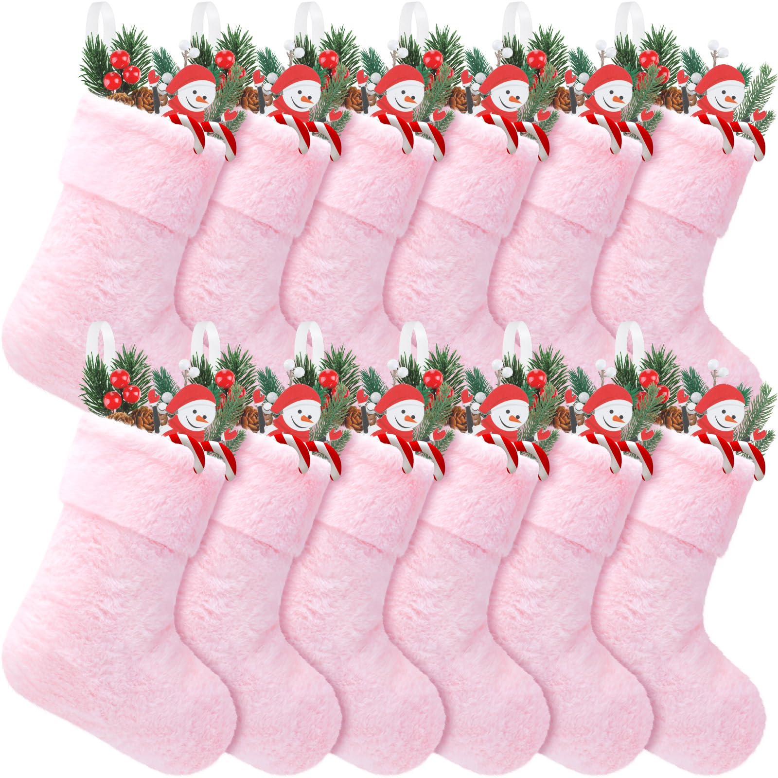 JOVITEC Lot de 12 chaussettes de Noël en fausse fourrure à suspendre pour cheminée, fête, sapin de Noël, cadeaux de 17,8 cm